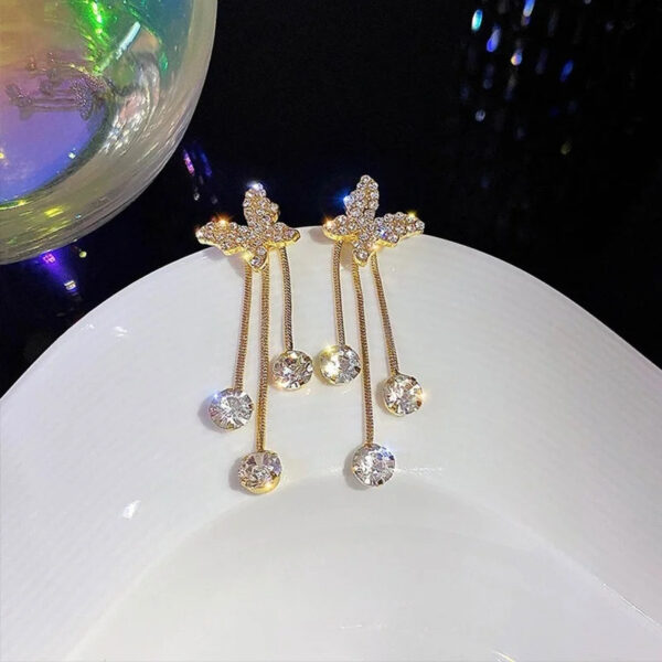 Fashion Jewelry Shiny Butterfly Rhinestone Drop Dangle Earrings Women Elegant Long Pearl Tassel Chain Pendant Party Jewelry - Image 4