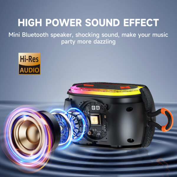 JYX L1Black Portable Bluetooth Speaker & Mini Wireless Speaker With DJ Lights Rich Stereo Bass Aux & IPX7 Waterproof Outdoor Speaker - Image 5