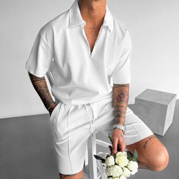 Summer Fashion Mens Clothing  Men's Suits New Zipper Polo Casual Short Sleeve Drawstring Shorts Men's Set - Image 10