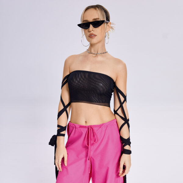 Womens Elastic Cross Arm Solid Color Straps Tank Top Casual Summer Ladies Slim Top - Image 7