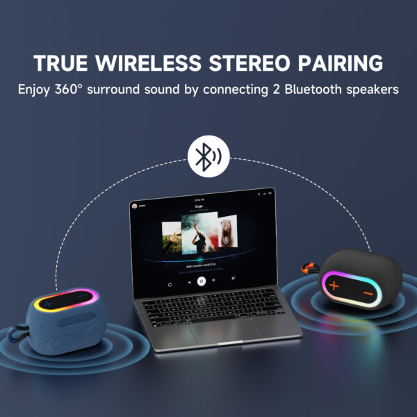 JYX L1Black Portable Bluetooth Speaker & Mini Wireless Speaker With DJ Lights Rich Stereo Bass Aux & IPX7 Waterproof Outdoor Speaker - Image 3