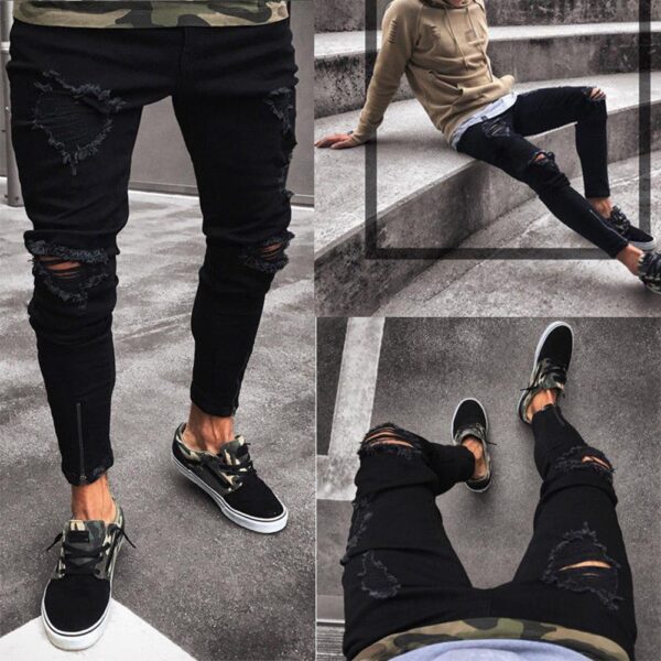 Pants Jeans For Men Trousers Long Basic Broken Clothes - Image 9