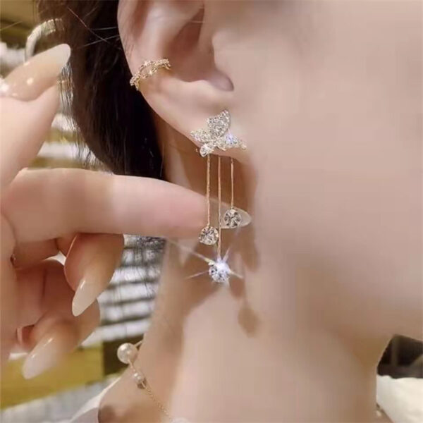 Fashion Jewelry Shiny Butterfly Rhinestone Drop Dangle Earrings Women Elegant Long Pearl Tassel Chain Pendant Party Jewelry - Image 3