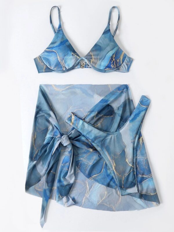 Marble Printed Lingerie 3pcs Bikini Swimwear Summer - Image 7