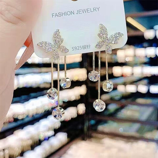 Fashion Jewelry Shiny Butterfly Rhinestone Drop Dangle Earrings Women Elegant Long Pearl Tassel Chain Pendant Party Jewelry - Image 5