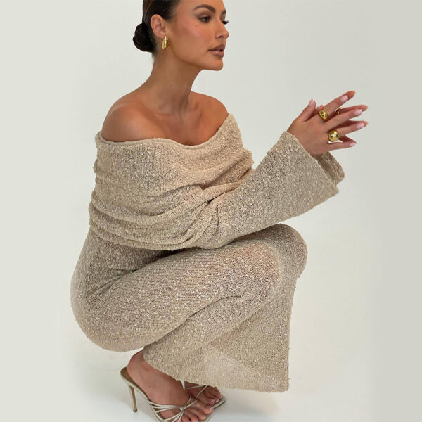New One-shoulder Knitted Long-sleeved Dress Sexy Beach Holiday Long Dresses Womens Clothing - Image 8