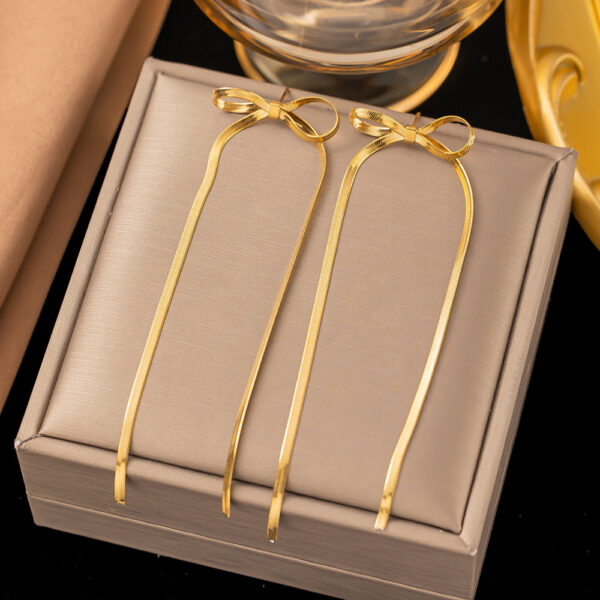 Stainless Steel Jewelry Wholesale Non-tarnish Herringbone Bow Earrings Hypoallergenic 18k Gold Plated Ribbon Bow Bowknot Earring - Image 4