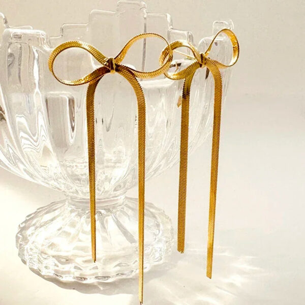 Stainless Steel Jewelry Wholesale Non-tarnish Herringbone Bow Earrings Hypoallergenic 18k Gold Plated Ribbon Bow Bowknot Earring - Image 7