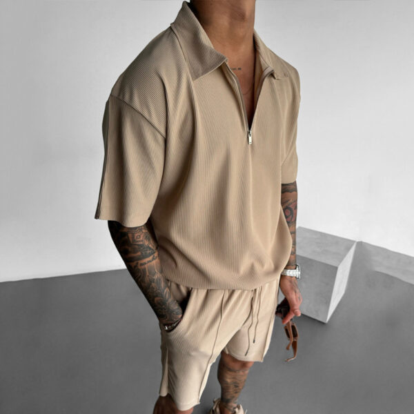 Summer Fashion Mens Clothing  Men's Suits New Zipper Polo Casual Short Sleeve Drawstring Shorts Men's Set - Image 8