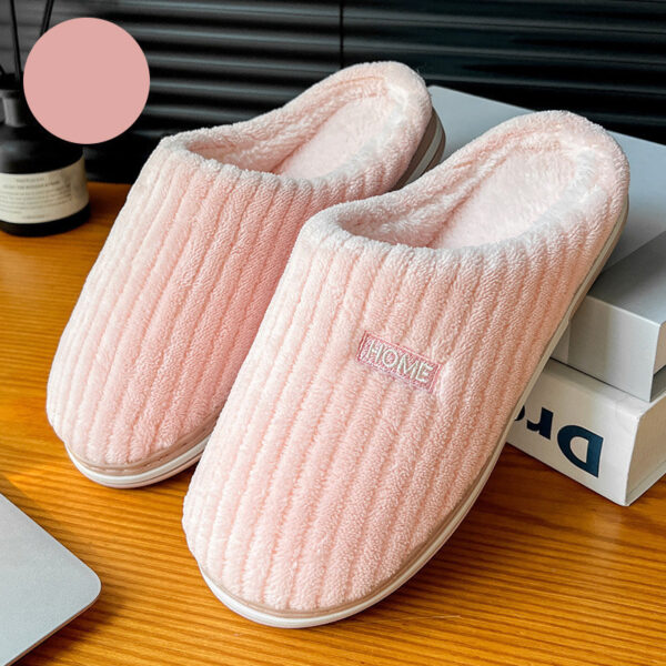Solid Color Simple Cotton Slippers Winter Non-slip Home Warm Plush Slippers Household Indoor Couple Women's House Shoes - Image 9